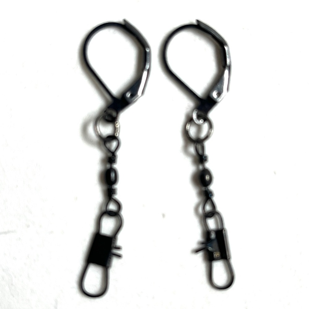 Black Leverback Dangle Earrings- lightweight, metal- New